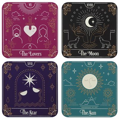 Set of Four Tarot Card Coasters in Holder